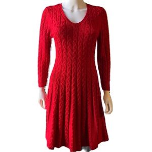 JESSICA HOWARD Red V-Neck Cable Knit Fit and Flare Sweater Dress SIZE M